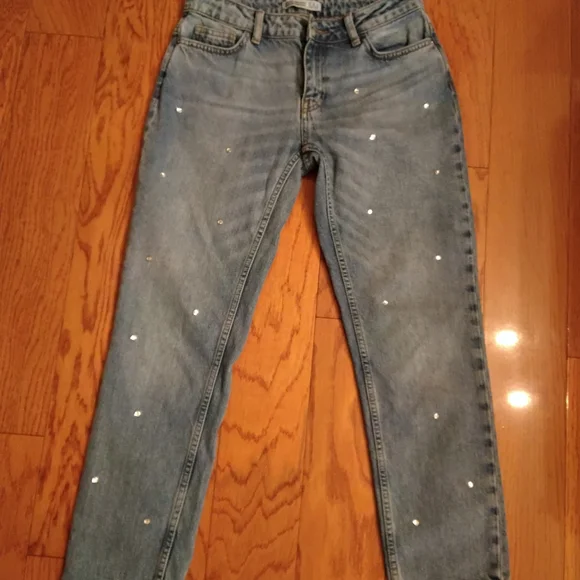 Zara Light Blue Skinny Jeans with Silver Diamonds Studs - Picture 1 of 4
